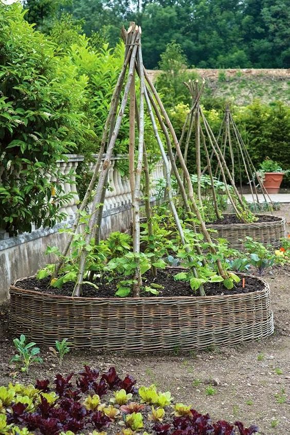 large basket covered garden beds for a cozy rustic feel in your garden, they fit both blooms and veggies