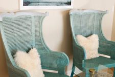 25 vintage cane chairs painted ombre turquoise will raise up the style of your space to a new level