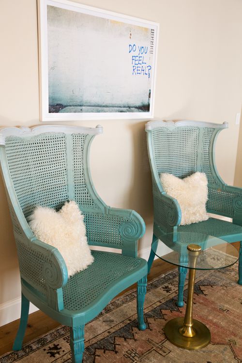 vintage cane chairs painted ombre turquoise will raise up the style of your space to a new level