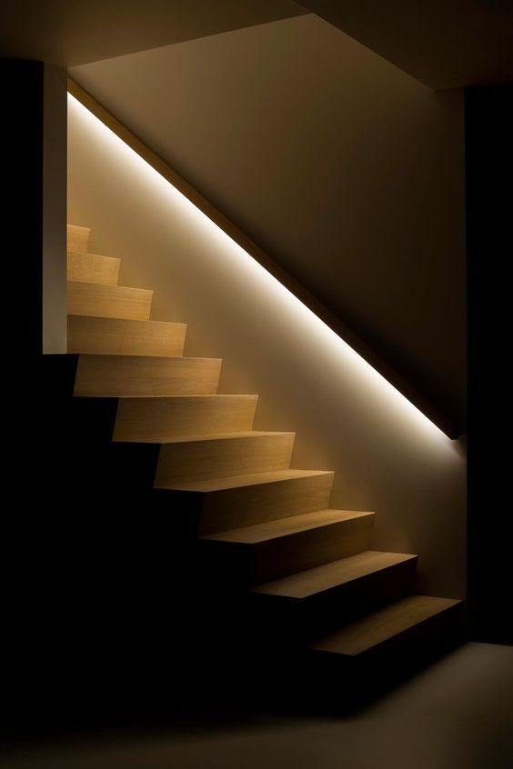 LED strip lighting to highlight the railing will let you see your stairs even in the dark