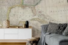 03 an oversized vintage map wall mural for a boho living room, it will always inspire you to travel