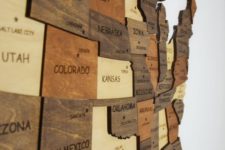 07 a wooden map is a gorgeous wall art, make each piece of a different shade to make it more contrasting and bold