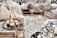 07 black and white pillows, a blanket and a matching rug in grey and white with tribal prints