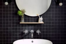 chic bathroom design with a black wall