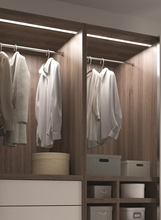strip lighting inside a wardrobe will allow you highlight all the clothes and shoes you have and easily find what you need