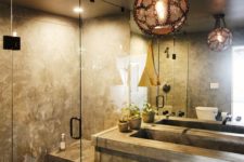 10 a stone and concrete bathroom with dim lights is a relaxation oasis – choose different lights