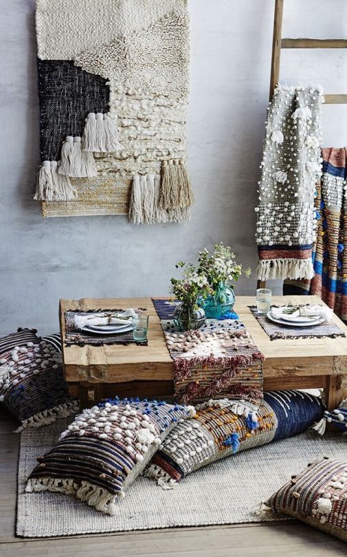 pompom and tassels plus fringe can be a nice idea for boho textiles