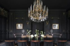 12 a large vintage chandelier over the moody dining room is a gorgeous idea for more light and to highlight the decor