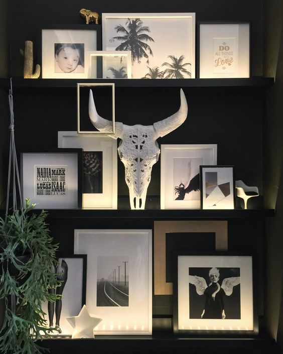 highlight your shelves or ledges with strip lighting to make your gallery wall accented even more than usual