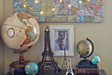 15 a world map collage with LED lights in the places where you’ve already been is a very inspiring wall art idea