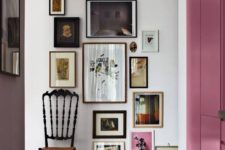 16 a catchy floor to ceiling gallery wall with mismatching frames and a very narrow artwork will make a statement
