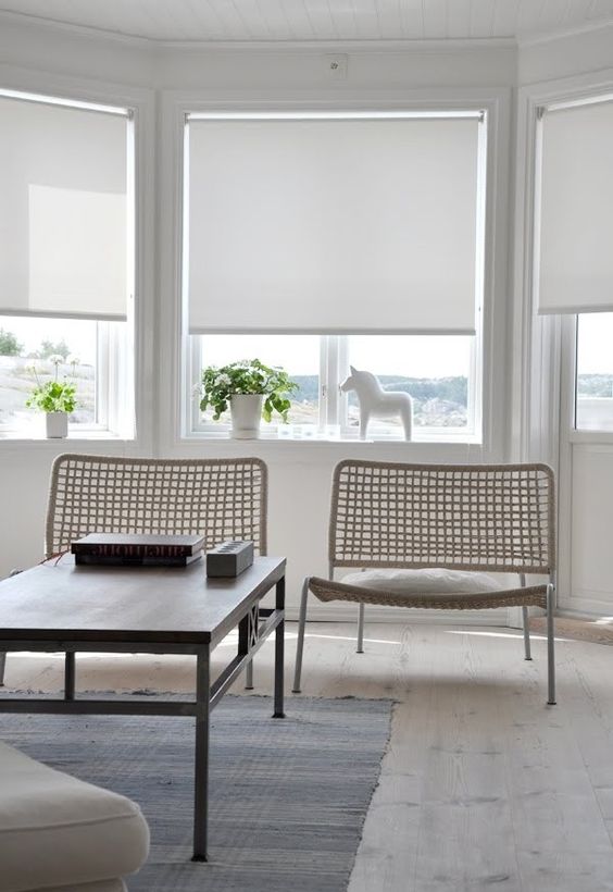 simple white roller shades are great for modern interiors, they are very laconic and easy to install