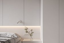 18 a contemporary meets minimalist bedroom with enough negative space and sleek whiet paneling