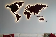 19 a lit up world map wall art is a stunning and bold blank wall decor idea