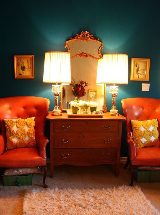 dark green and orange is a fantastic and bright color combo for those who want a complementary color scheme
