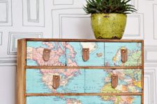 21 a fantastic IKEA Moppe hack with a vintage world map and leather drawer handles for any space of your home
