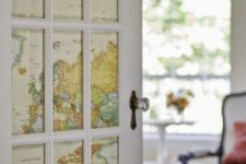 22 a door done with world maps instead of usual glass is a gorgeous travel-inspired idea to go for