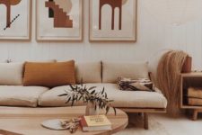 26 an analogous color scheme with neutrals, mustard and tan for a mid-century modern living room