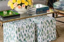 02 IKEA Bosnas ottomans renovated with bright printed slipcovers will add a colorful touch to your space