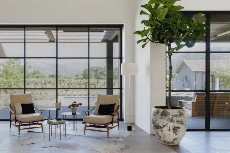 Many walls are glazed to get the best of the views and fill the interiors with natural light as much as possible