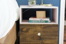 03 a boho IKEA Tarva nighstand hack with stain, blush paint and a white knob looks very unusual