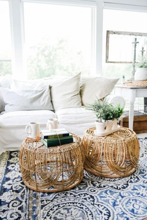 rattan coffee tables like these ones will bring a boho and outdoorsy feel to your space