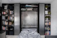 a practical storage unit with a Murphy bed inside