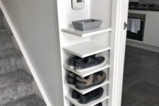 06 comfortable corner shelves for storing shoes in a tiny entryway are perfect and can be DIYed fast