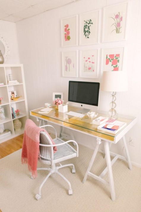 an IKEA Gruvan desk hack with gold leaf is a chic and glam idea, perfect for a girlish space
