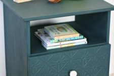 09 an IKEA Tarva nightstand is hacked with faux inlays, a white knob and in forest green color