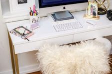 11 an IKEA Besta Burs desk hacked with gold spray paint is a very easy craft to try