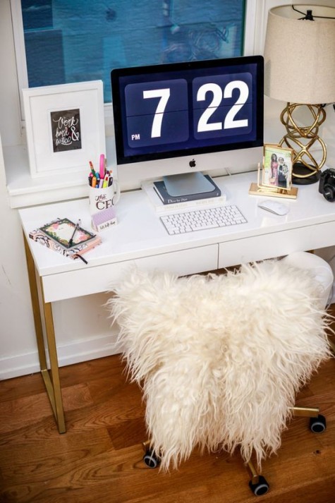 an IKEA Besta Burs desk hacked with gold spray paint is a very easy craft to try