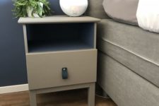 11 an IKEA Tarva nighstand painted grey and with a blakc leather pull is a simple makeover with plenty of style