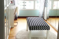 14 a stylish chevron print black and white ottoman made of an IKEA Lack table and some fabric