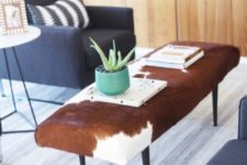 15 a stylish ottoman reupholstered with an IKEA Koldby Cowhide is a cool idea for a rustic or mid-century modern space