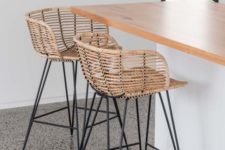 16 stylish modern rattan stools with metal framing and legs will give an outdoorsy feel to the space