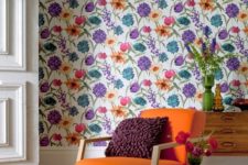 18 a colorful floral wallpaper wall matches the mid-century modern space and cheers it up at the same time