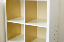 22 an IKEA Kallax shelf on casters, with gold polka dot decals and a matching jar becomes a gorgeous bar cart