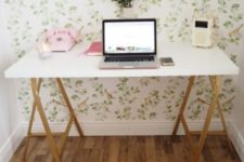 23 a chic desk made using a Linnmon countertop and Lerberg trestle by IKEA is a cool idea with a glam touch