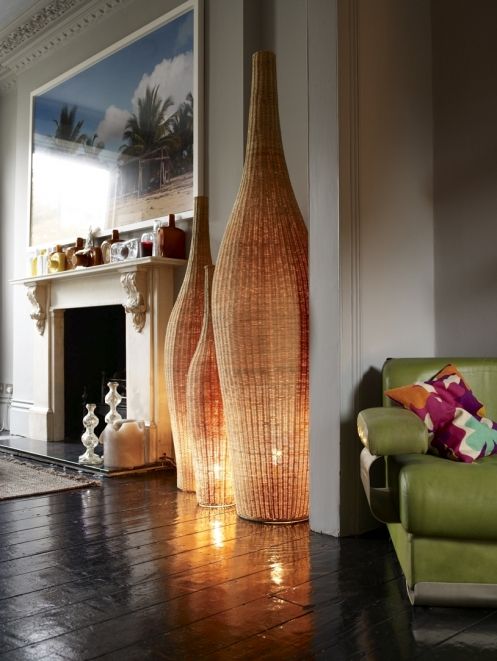 unique oversized bottle shaped wicker lamps will make a statement in the space and make it bright and chic