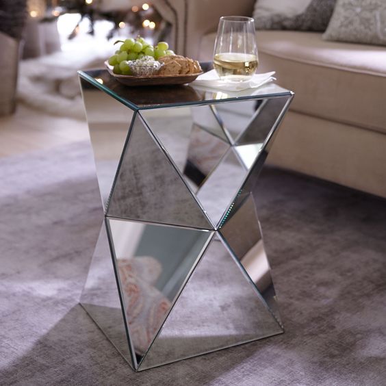 a diamond-inspired mirrored coffee table will shine and accent your interior adding a touch of glam