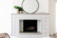 14 keep the space neutral with grey and white patterned mosaic tiles that add chic and elegance to the piece