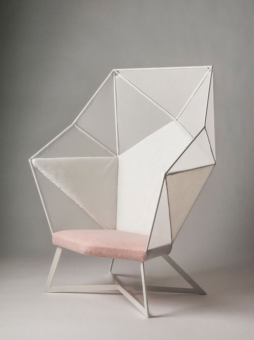 a tall geometric chair with a [ink seat and geometric legs will be a nice fit for a girlish room
