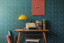 25 teal wallpaper with a unique abstract pattern will easily make the space retro and mid-century chic
