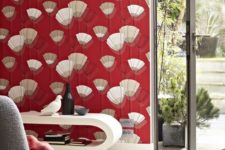 26 extra bold red wallpaper with an abstract pattern is a fantastic idea to add color and pattern plus a slight retro feel