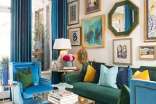 a gorgeous living room with a bold gallery wall
