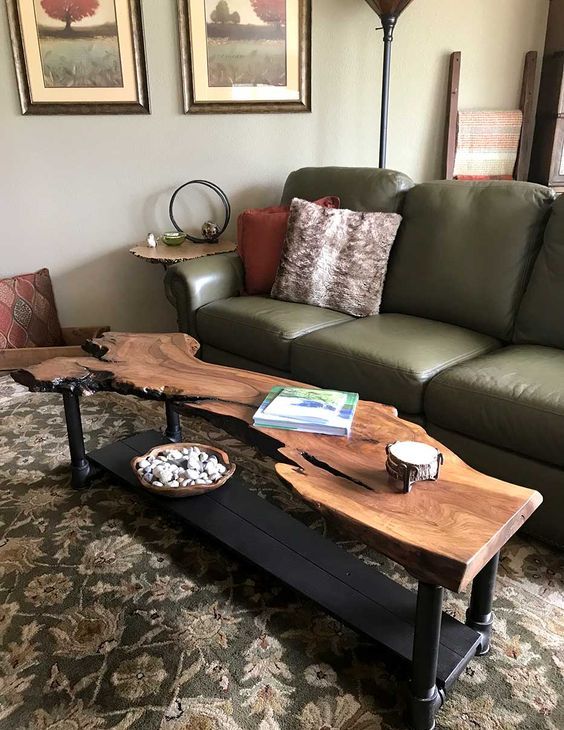 a catchy live edge coffee table like this one is an amazing idea for your chic living room