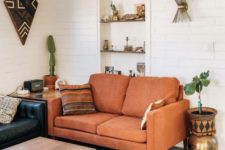 06 a lovely rust-colored loveseat for a mid-century modern living room and to add a touch of color