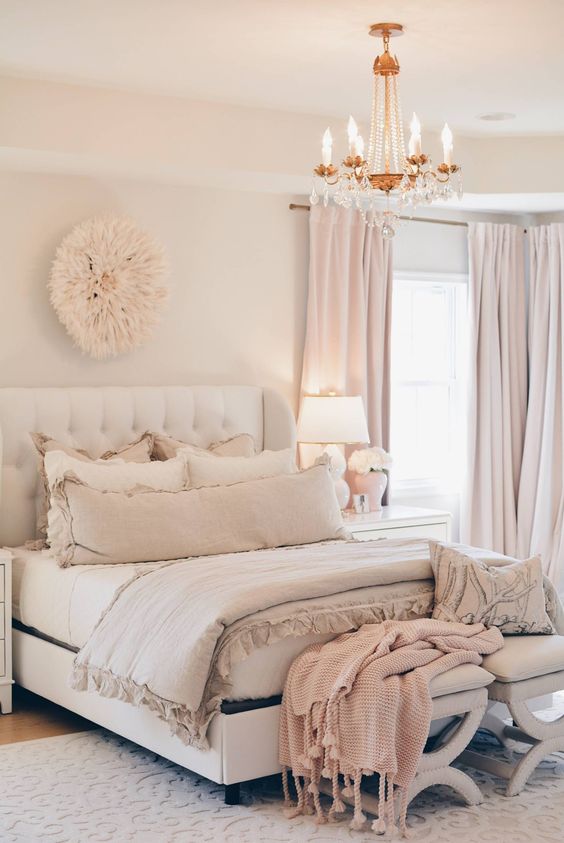 blush, dusty pink and white are amazing to make your bed look very soothing and welcoming