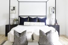 16 place pillows not only on the bed but also on the bench if there’s one, make your bench very inviting, too
